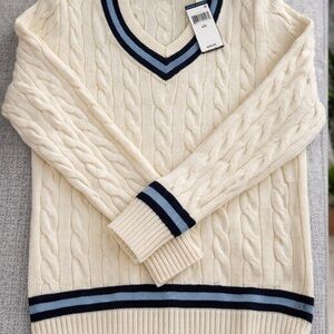 Polo Ralph Lauren Cream V-Neck Sweater with Navy Accents